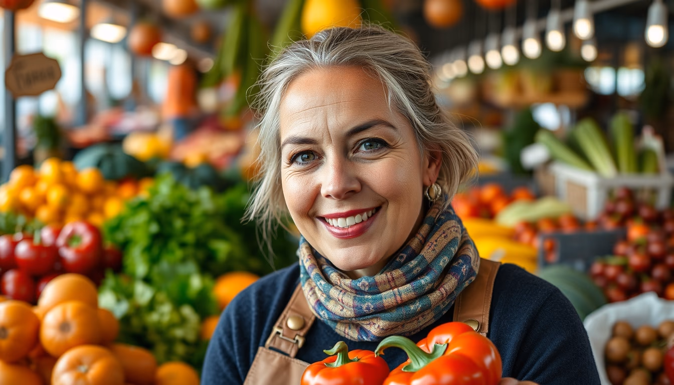 farmers market produce colorful in editorial style
