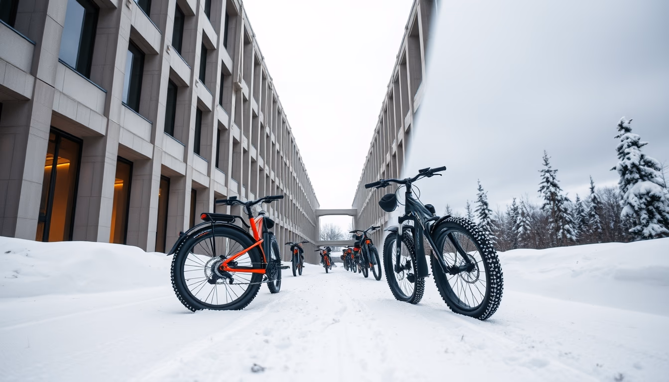 fat bike snow trail in editorial style