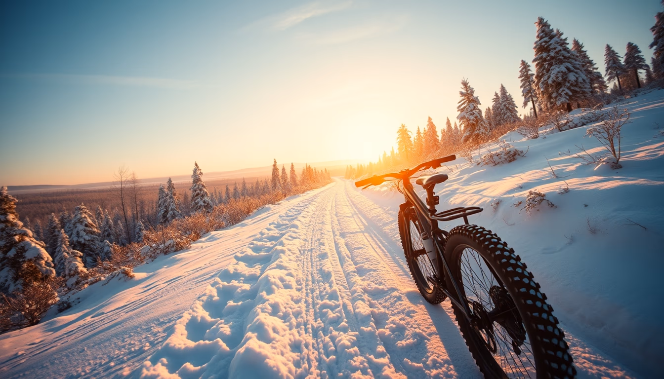 fat bike snow trail in editorial style