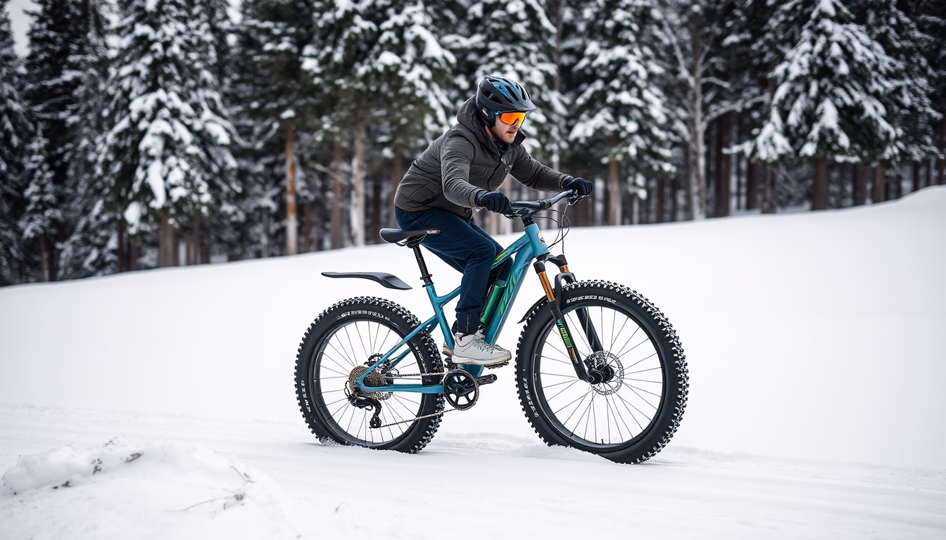 fat bike snow trail in editorial style