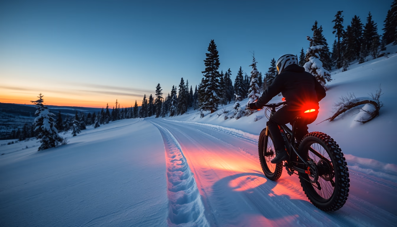 fat bike snow trail in editorial style