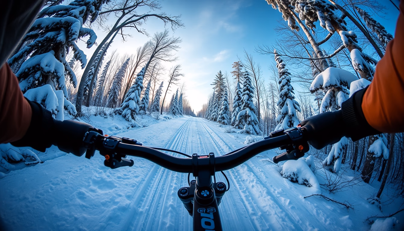 fat bike snow trail in editorial style