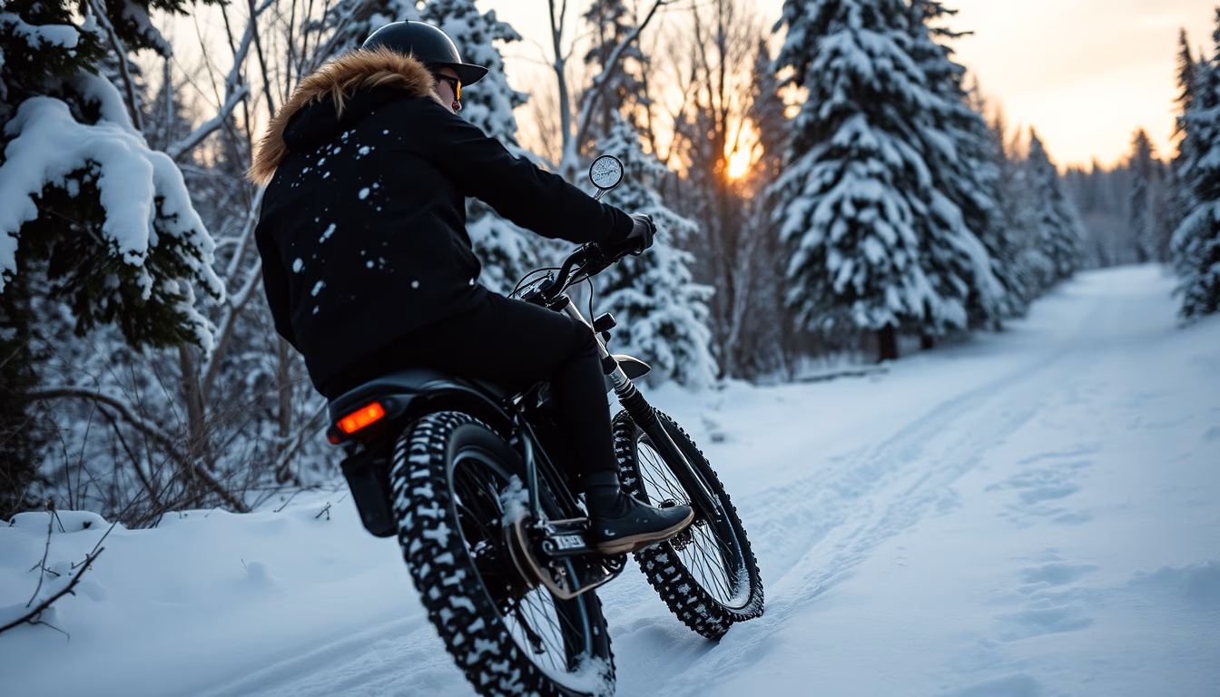 fat bike snow trail in editorial style