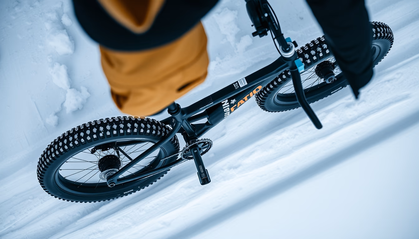 fat bike snow trail in editorial style