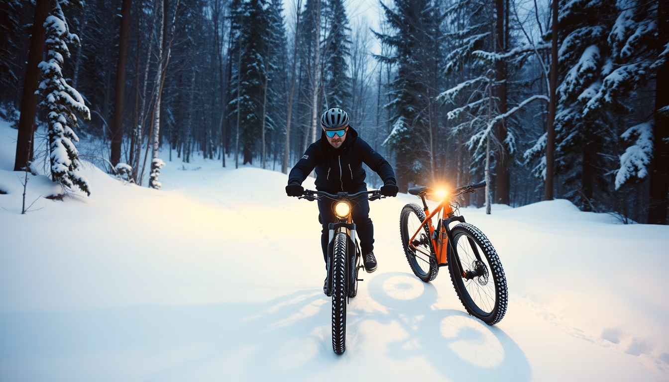 fat bike snow trail in editorial style