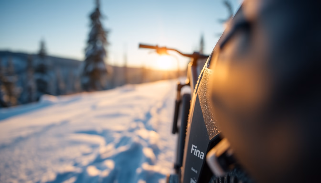 fat bike snow trail in editorial style