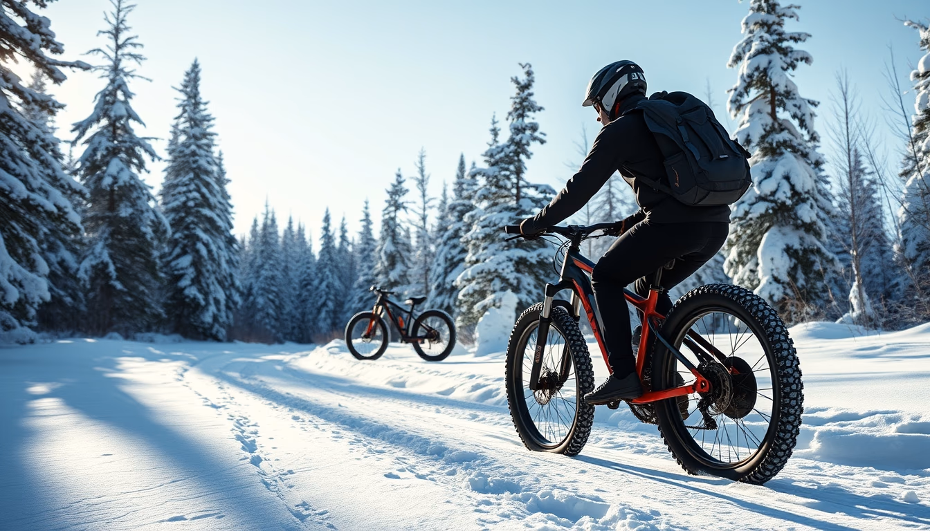 fat bike snow trail in editorial style