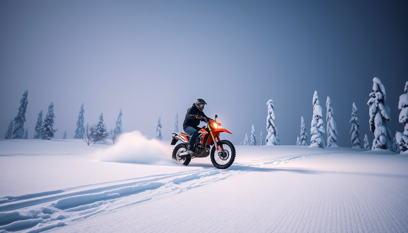 fat bike snow trail in editorial style