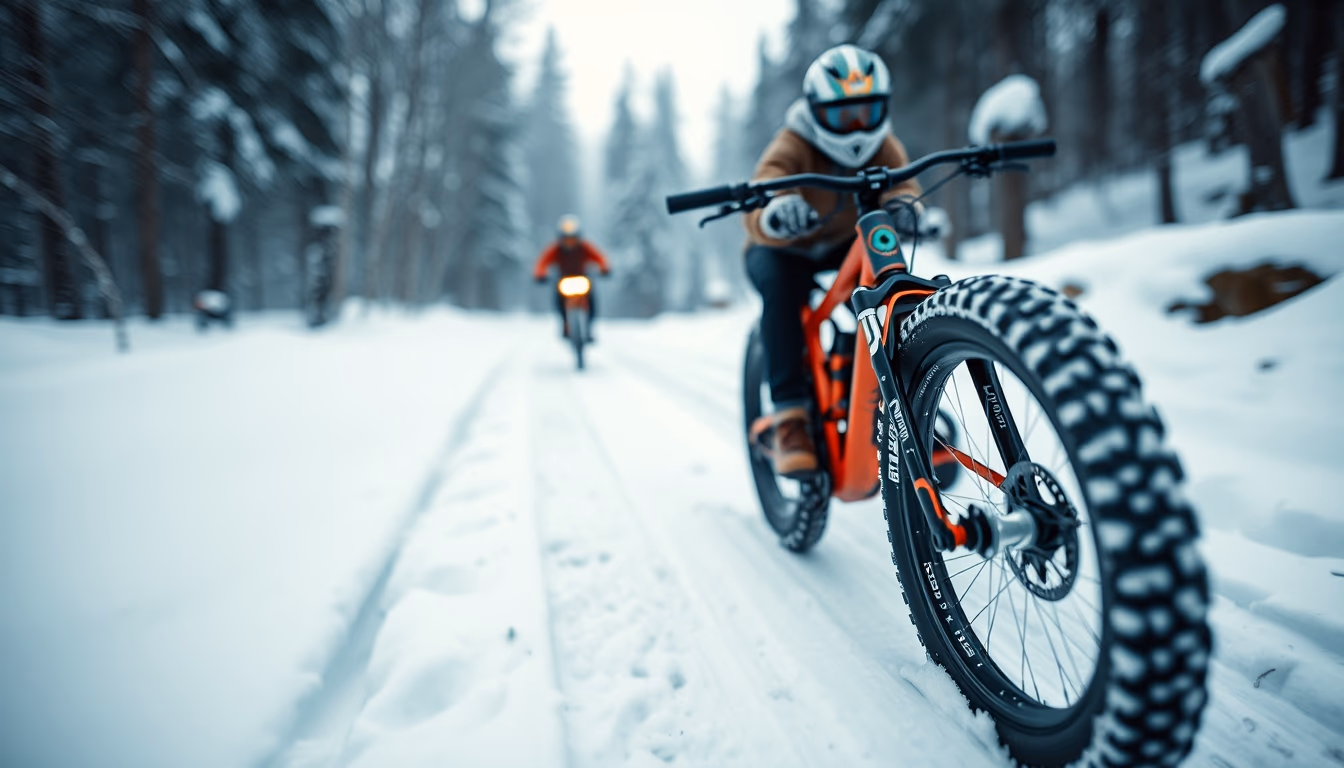 fat bike snow trail in editorial style