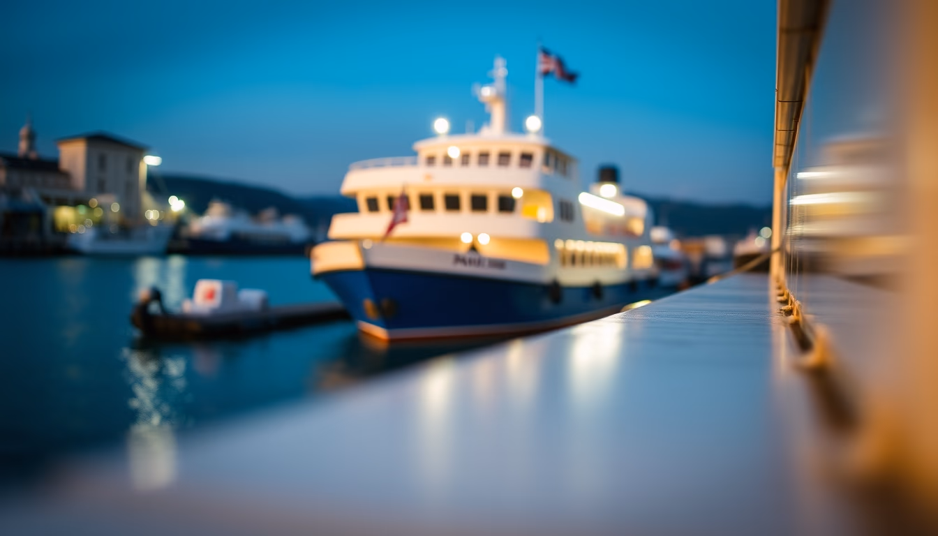 ferry boat harbor in editorial style