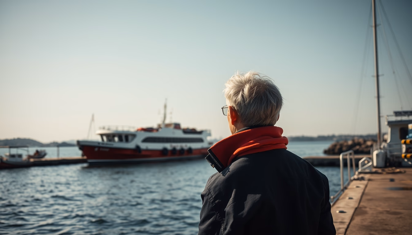 ferry boat harbor in editorial style
