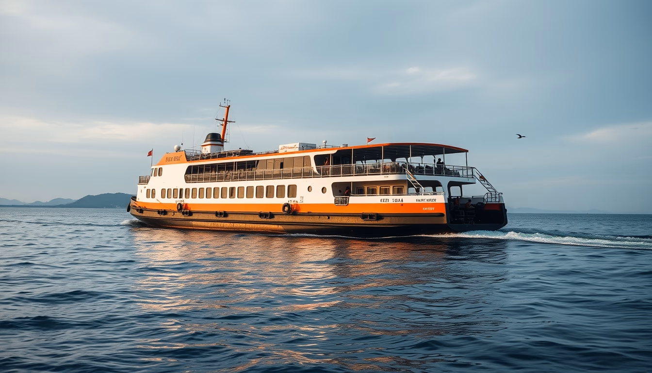 Ferry crossing strait em estilo editorial