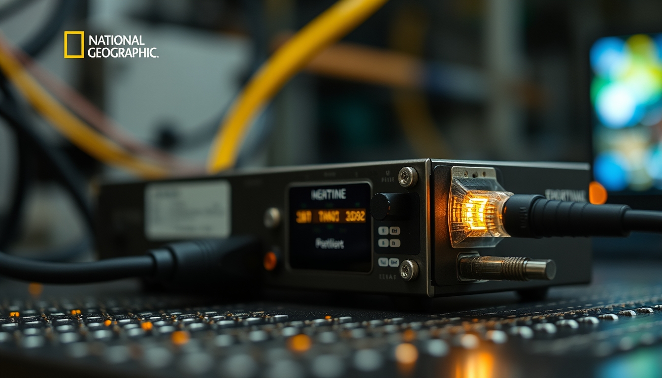 fiber optic transceiver in editorial style