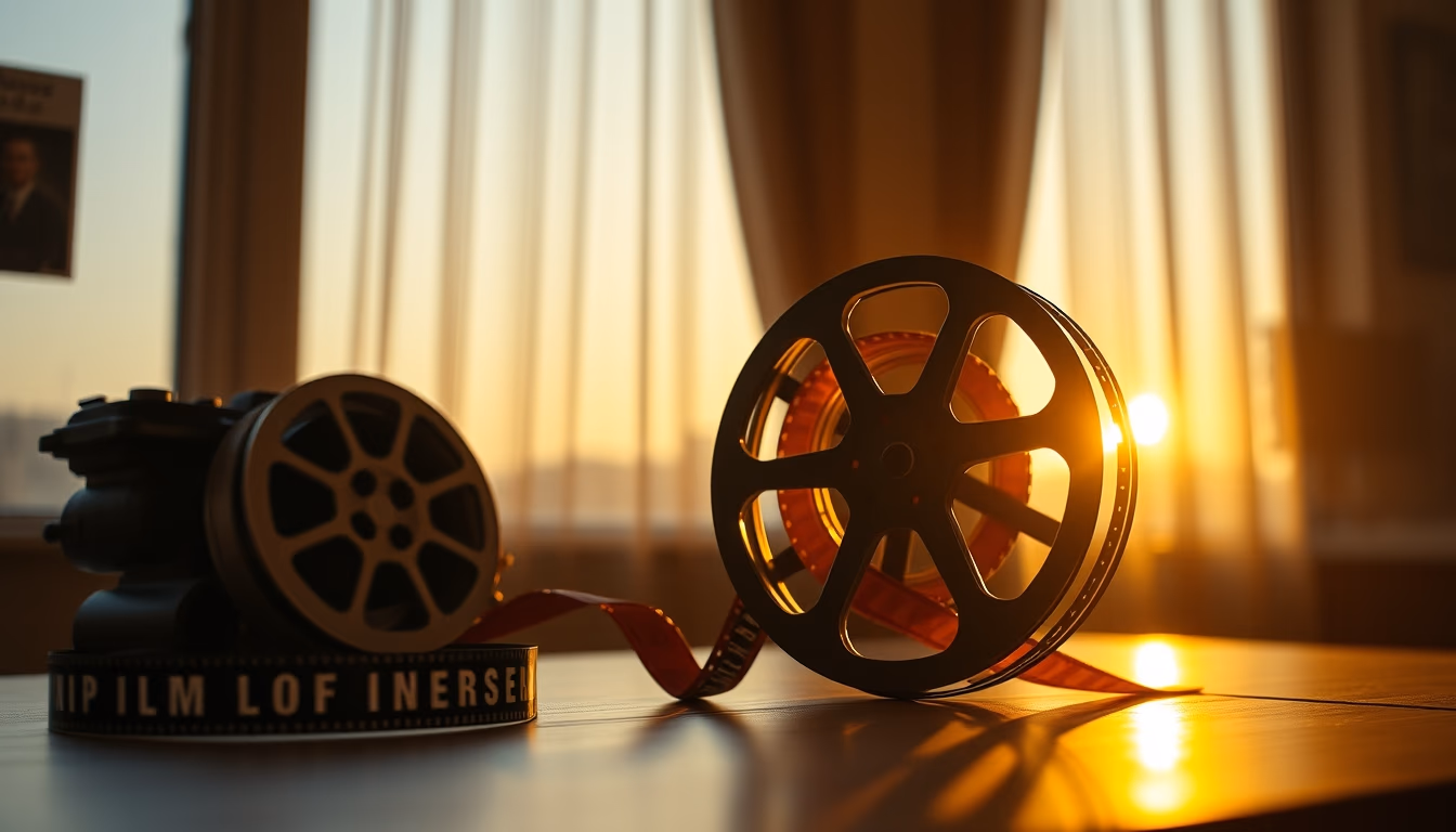 film reel on table aged in editorial style
