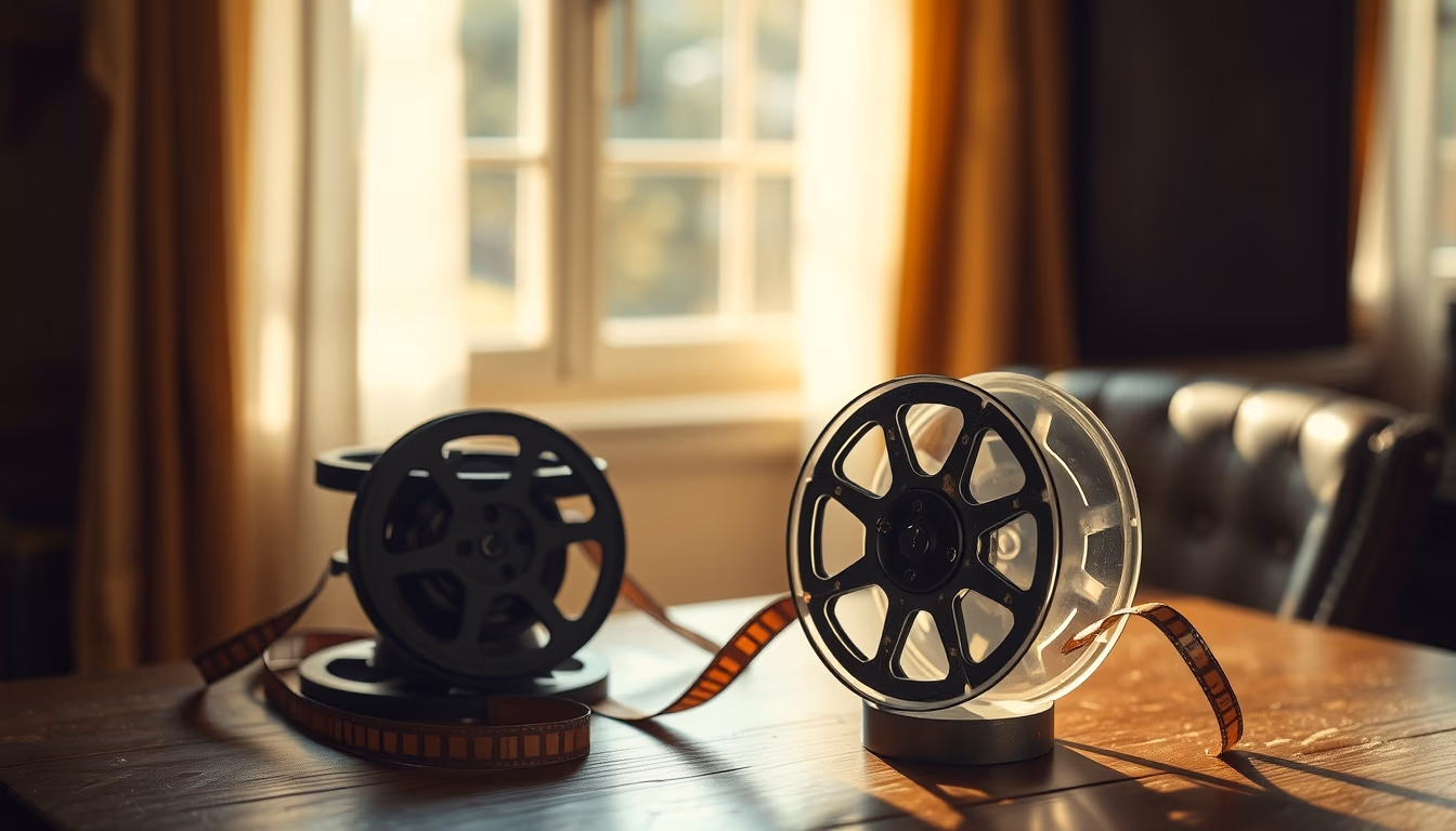 film reel on table aged in editorial style