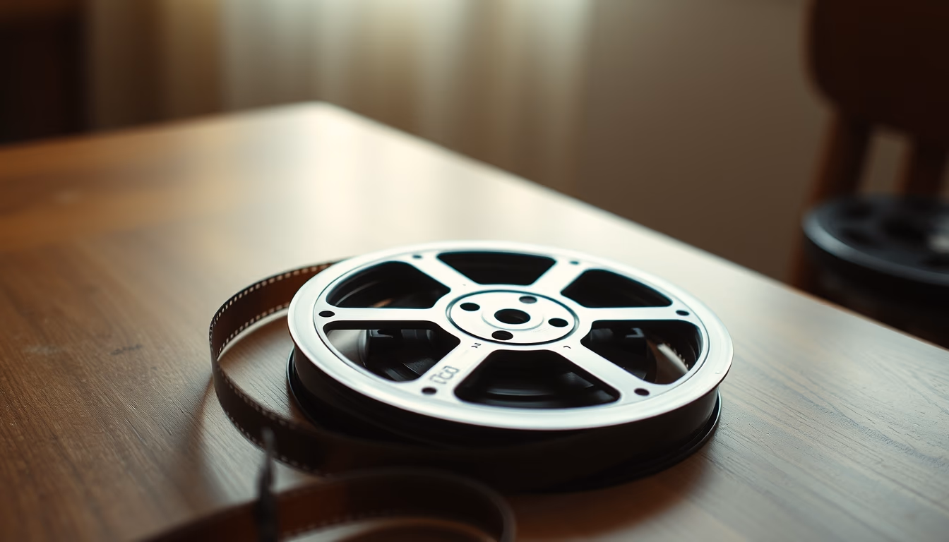 film reel on table aged in editorial style
