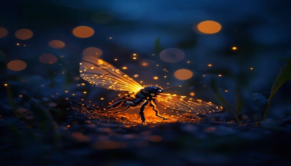 firefly glowing night in editorial style