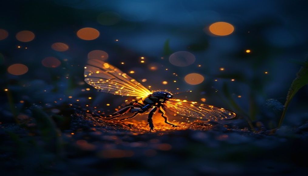 firefly glowing night in editorial style