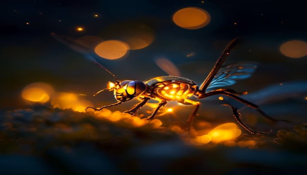firefly glowing night in editorial style