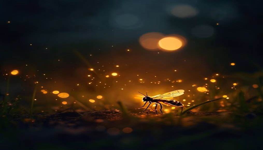 firefly glowing night in editorial style