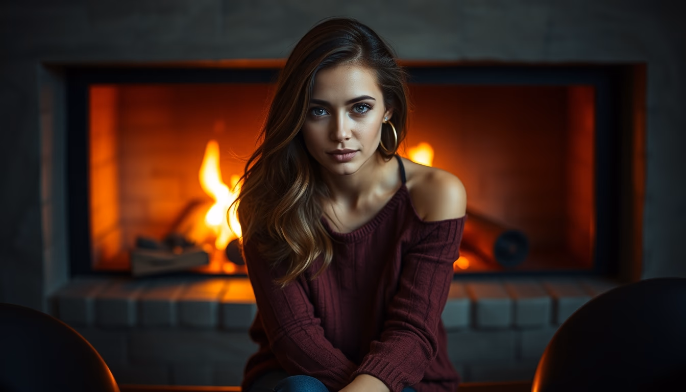 fireplace warm glow in editorial style