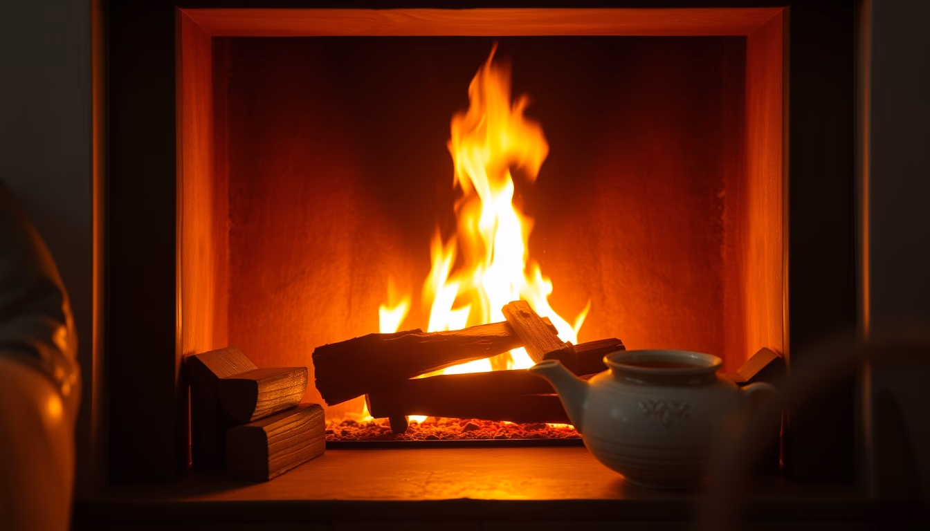 fireplace warm glow in editorial style