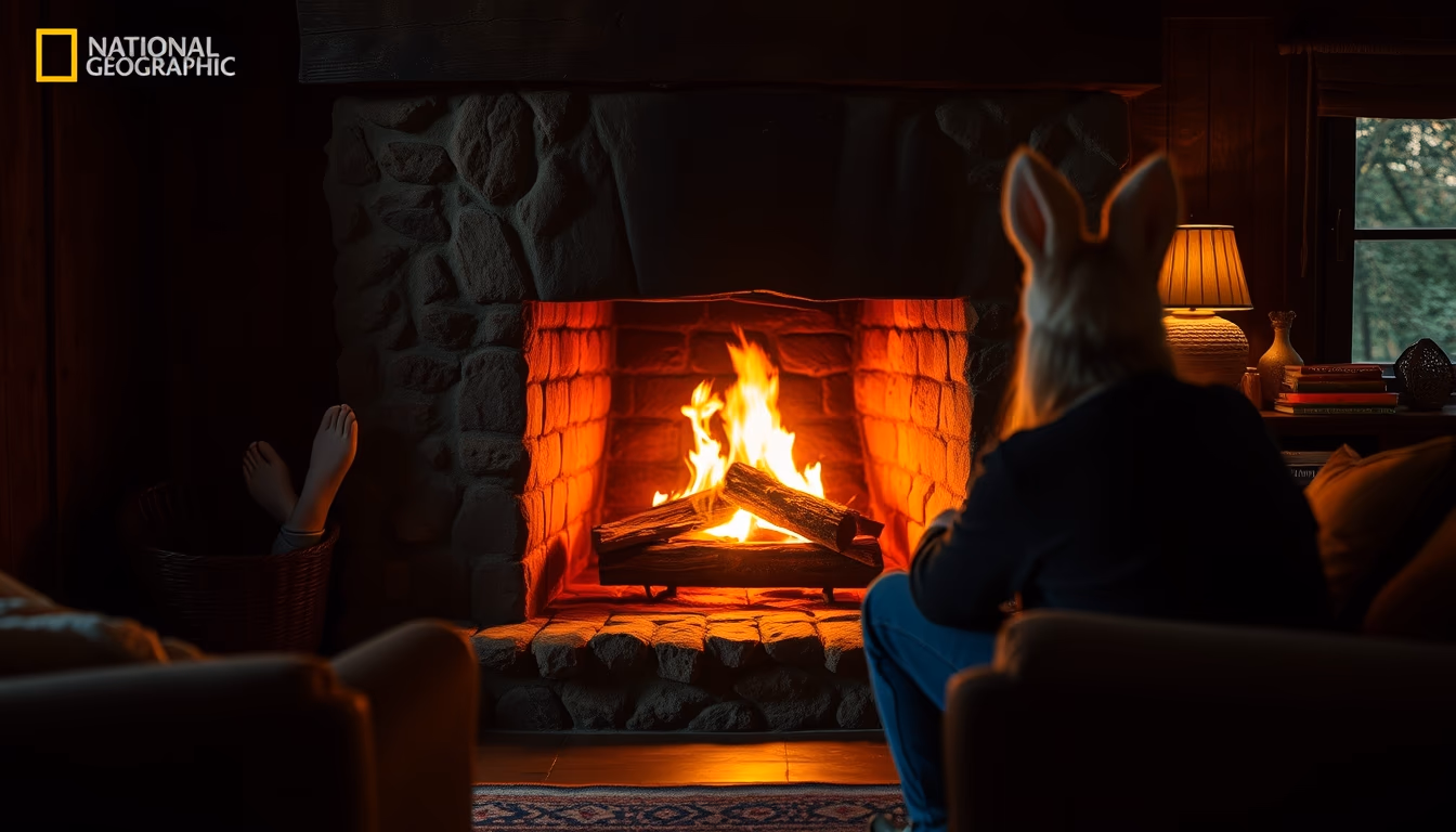 fireplace warm glow in editorial style