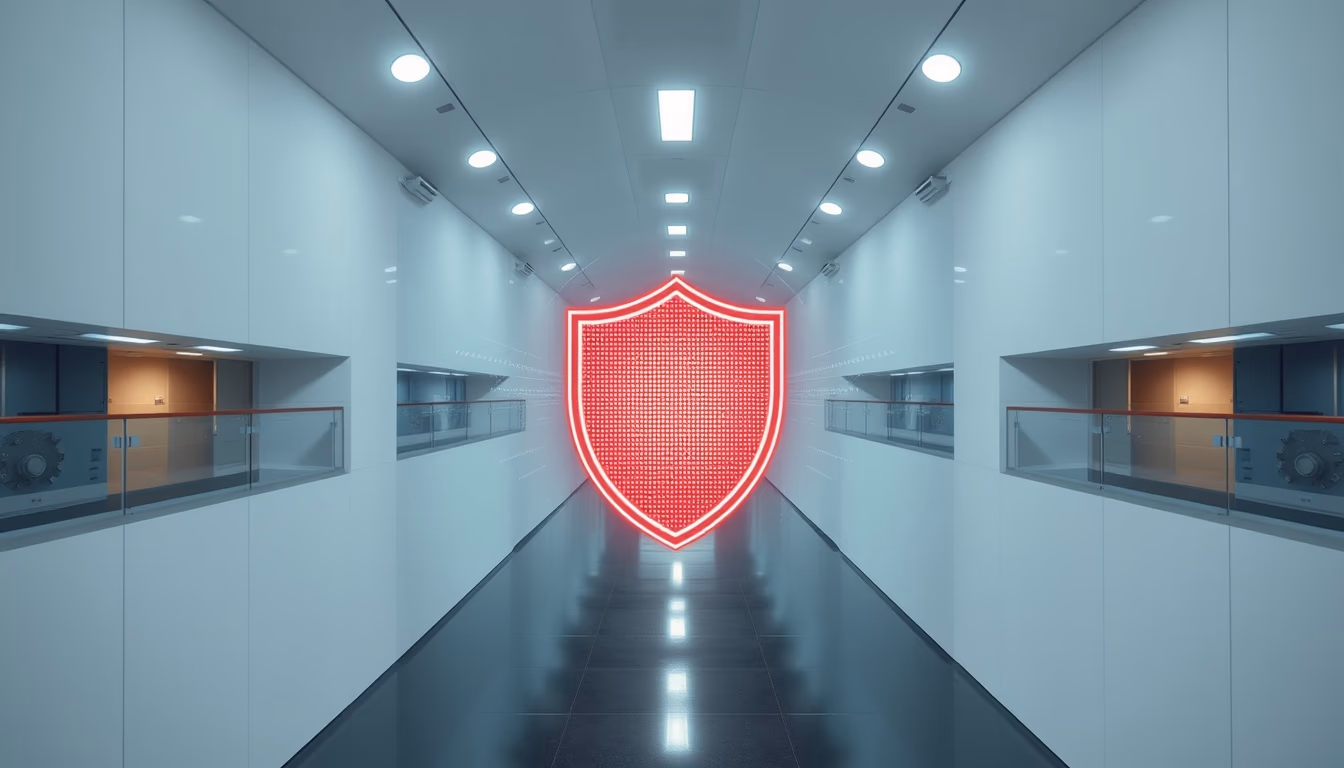 firewall visualization shield in editorial style