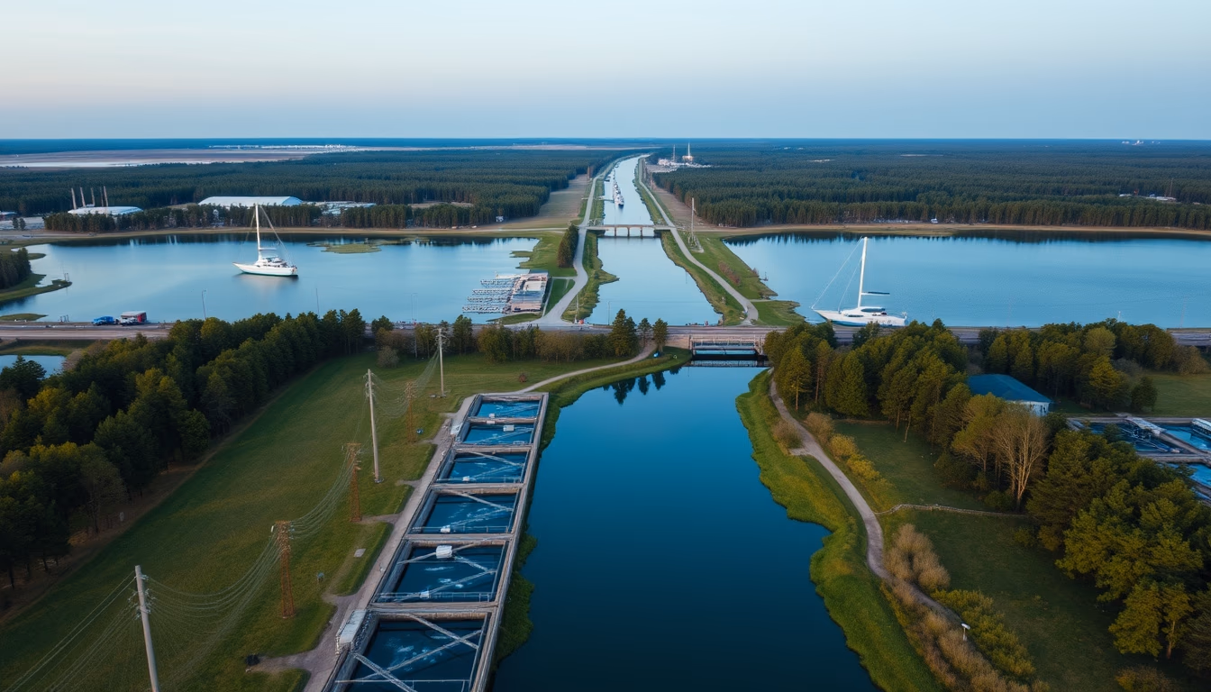 fish hatchery raceways in editorial style