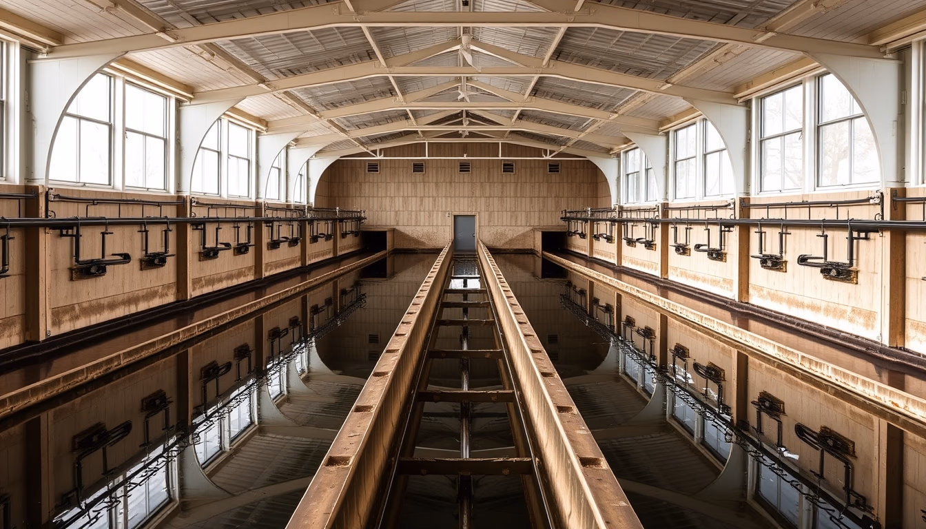 fish hatchery raceways in editorial style