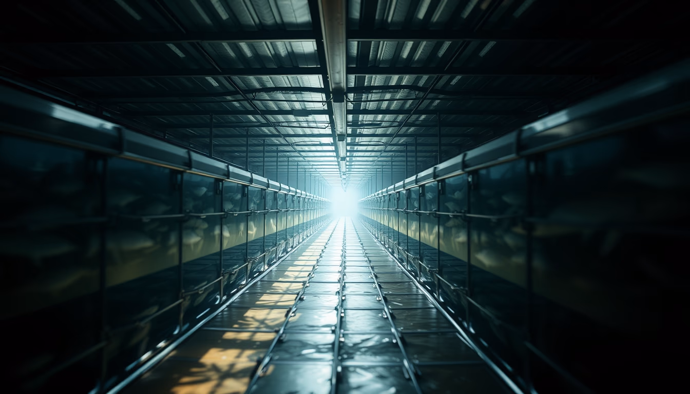 fish hatchery raceways in editorial style