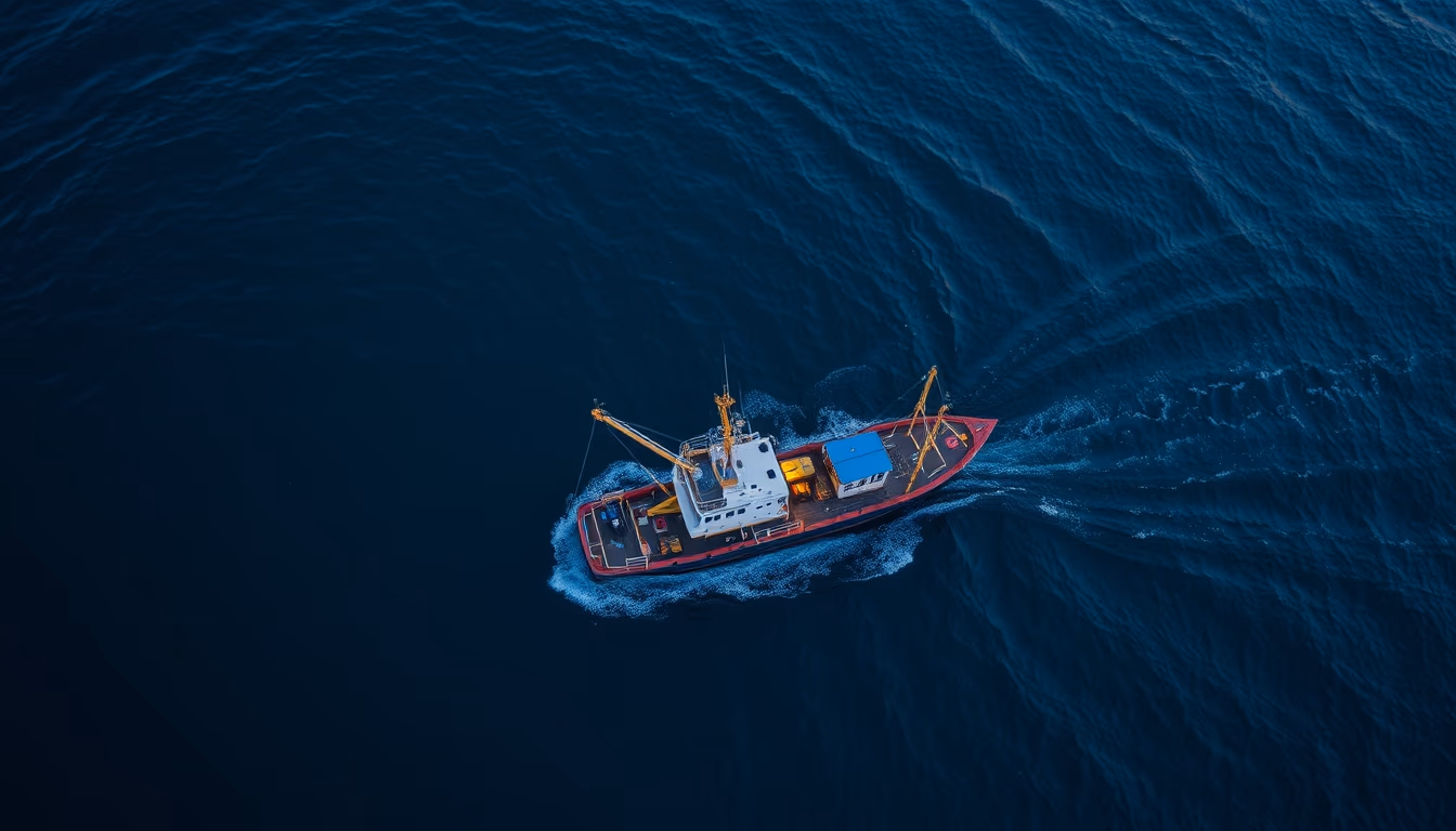 fishing trawler sea in editorial style