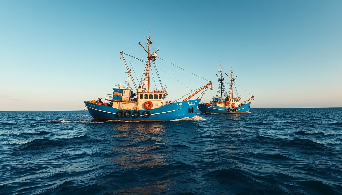 fishing trawler sea in editorial style