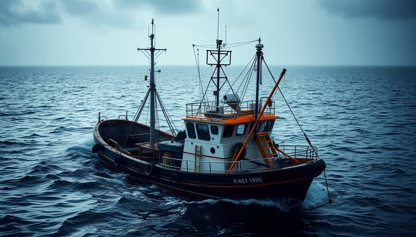 fishing trawler sea in editorial style