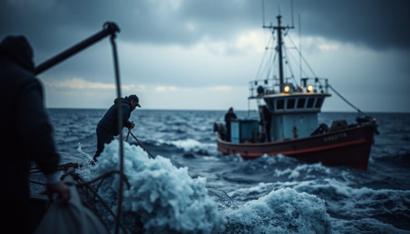 fishing trawler sea in editorial style