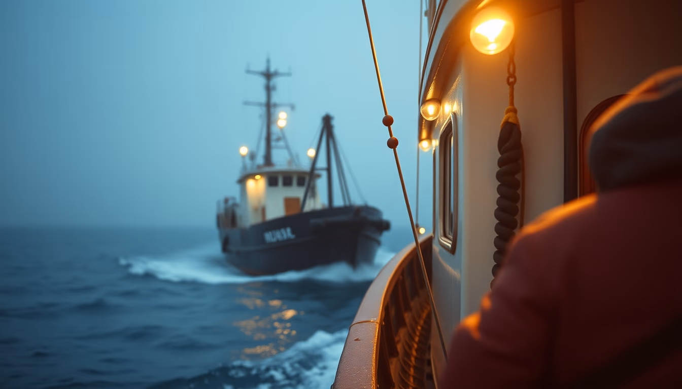 fishing trawler sea in editorial style