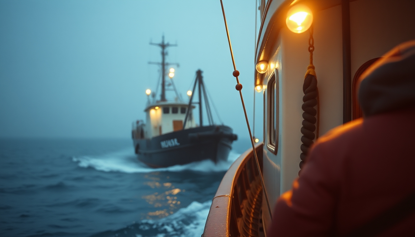 fishing trawler sea in editorial style