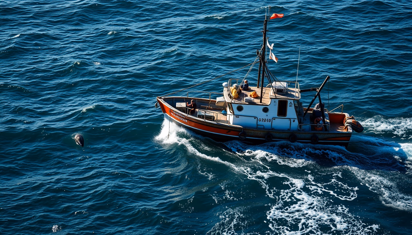 fishing trawler sea in editorial style