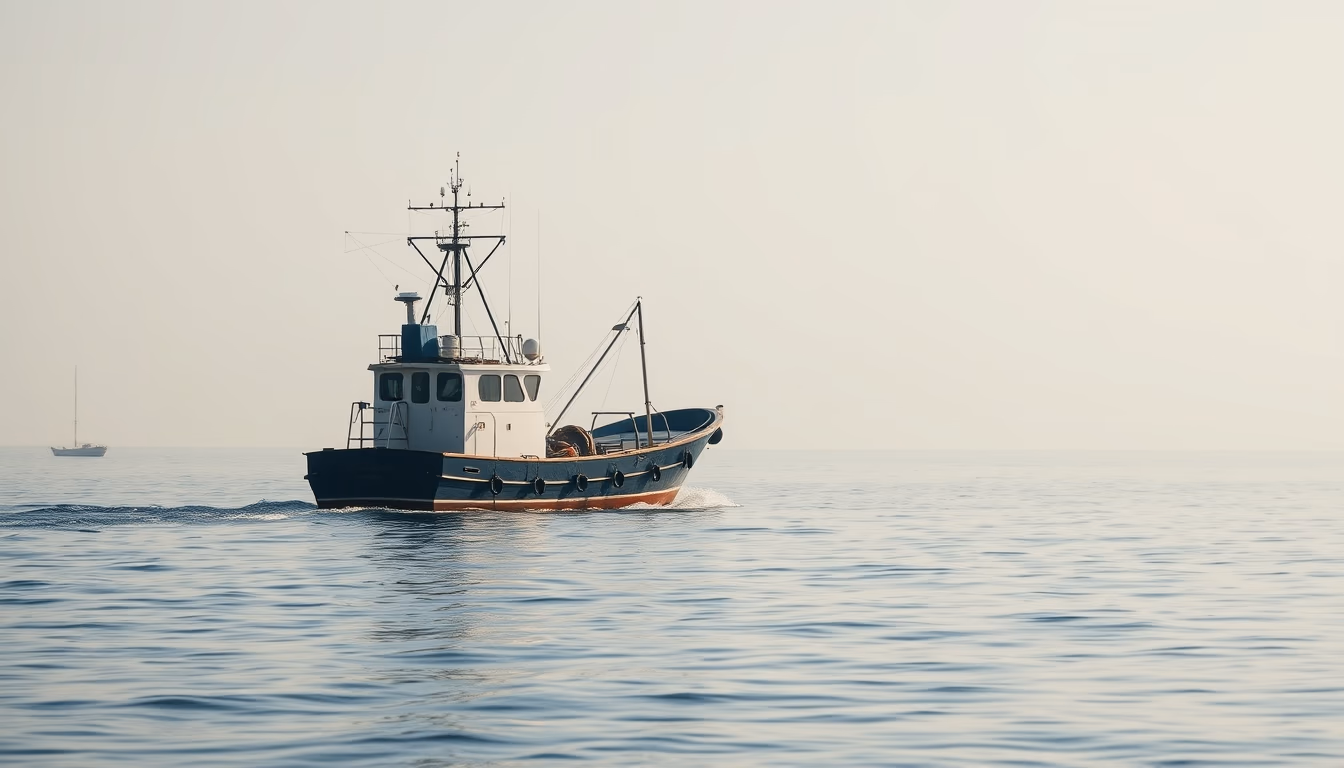 fishing trawler sea in editorial style