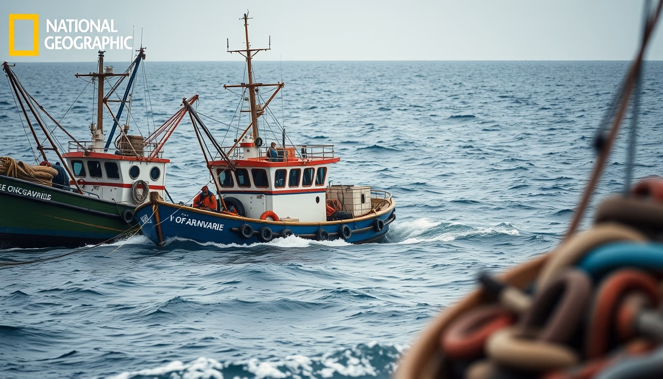 fishing trawler sea in editorial style