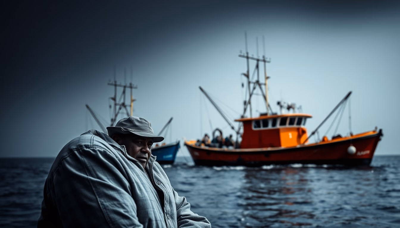 fishing trawler sea in editorial style