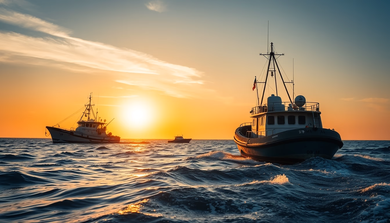 fishing trawler sea in editorial style