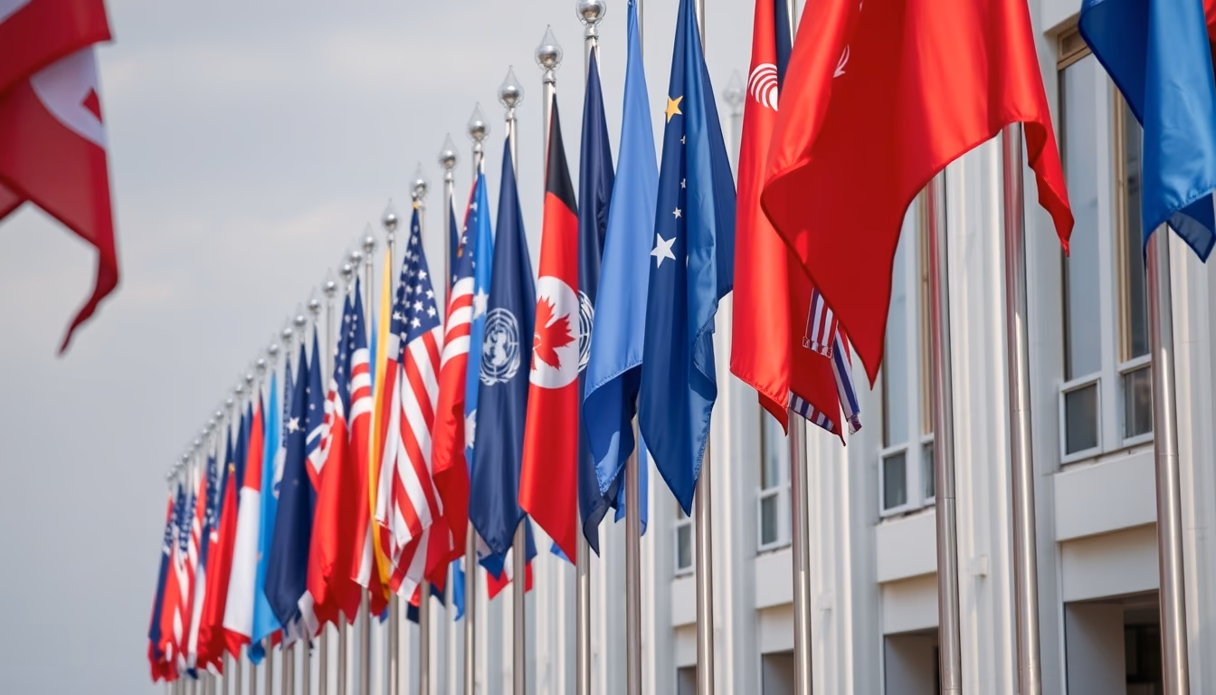 flags united nations row in editorial style