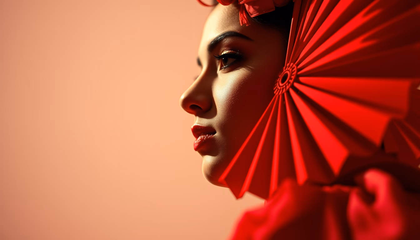flamenco fan red detail in editorial style