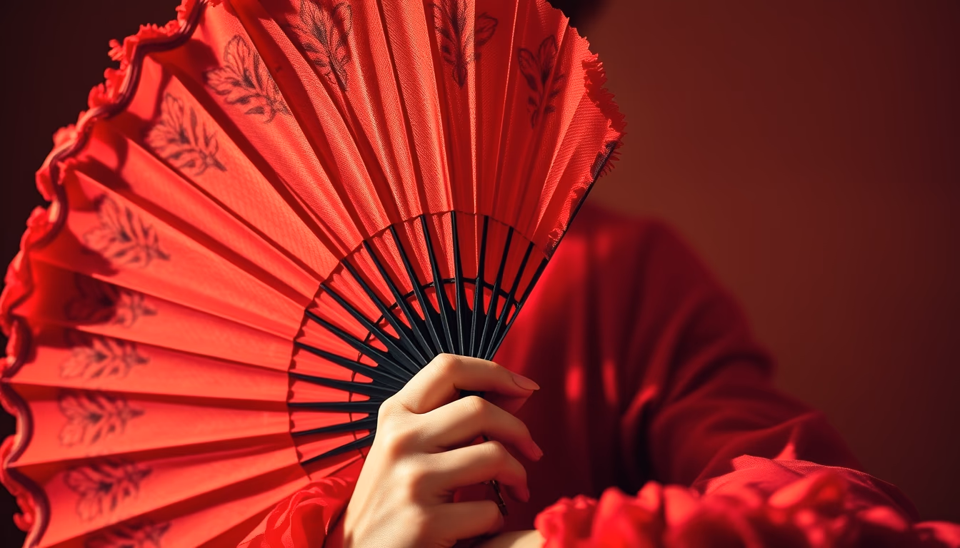 flamenco fan red detail in editorial style
