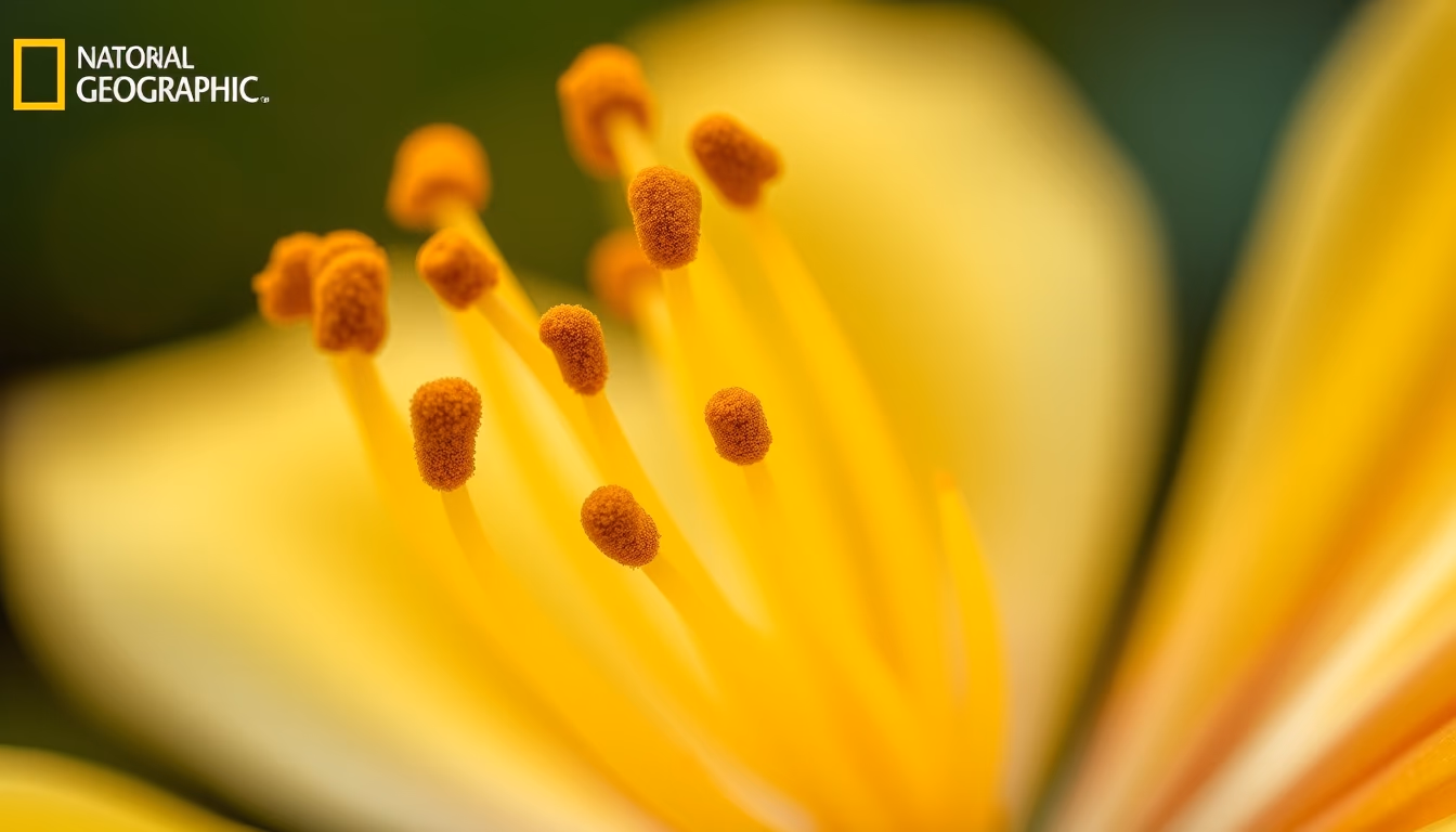 flower stamen pollen macro in editorial style
