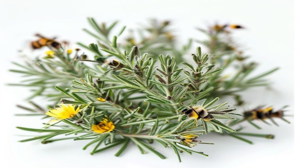 flowering rosemary bees in editorial style