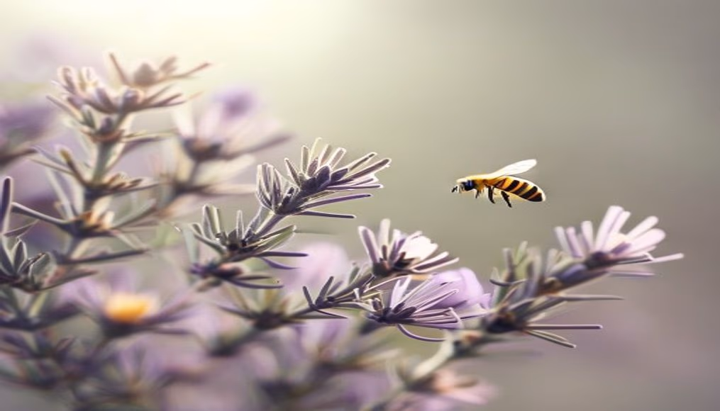 flowering rosemary bees in editorial style