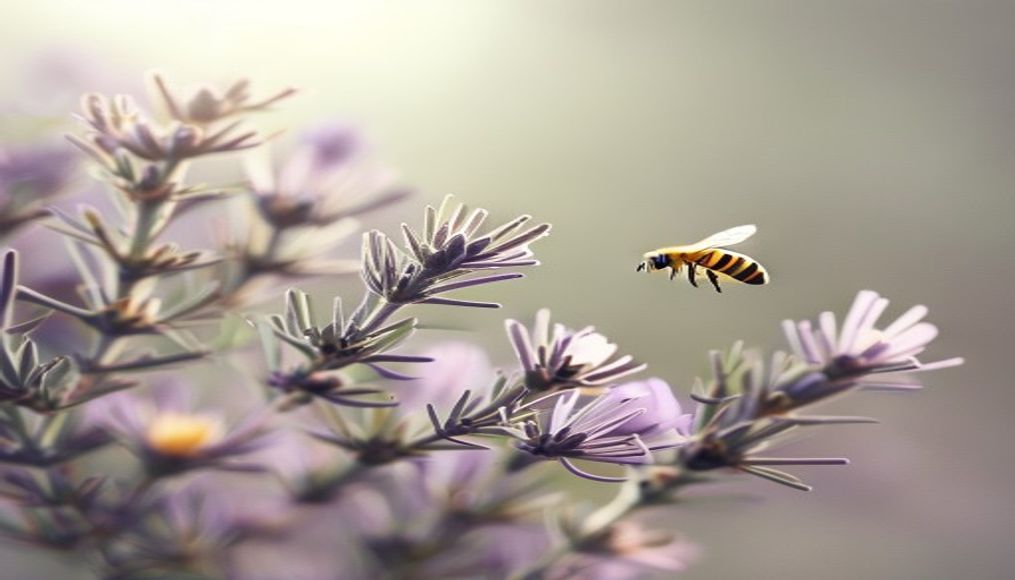 flowering rosemary bees in editorial style
