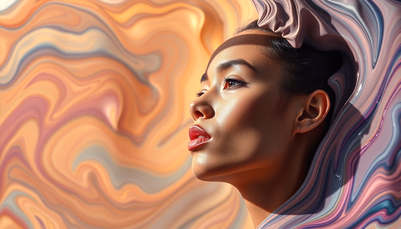 fluid art swirling colors in editorial style